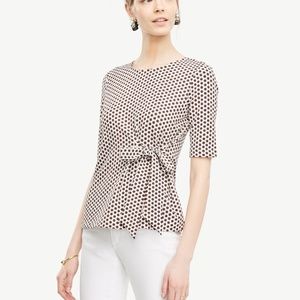 Ann Taylor White Dot Bow Front Top